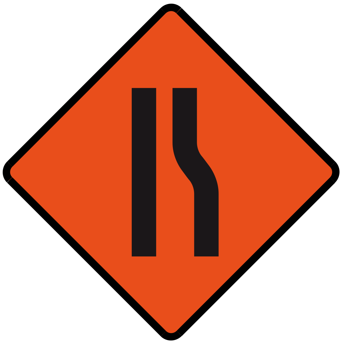Road narrows on right ahead